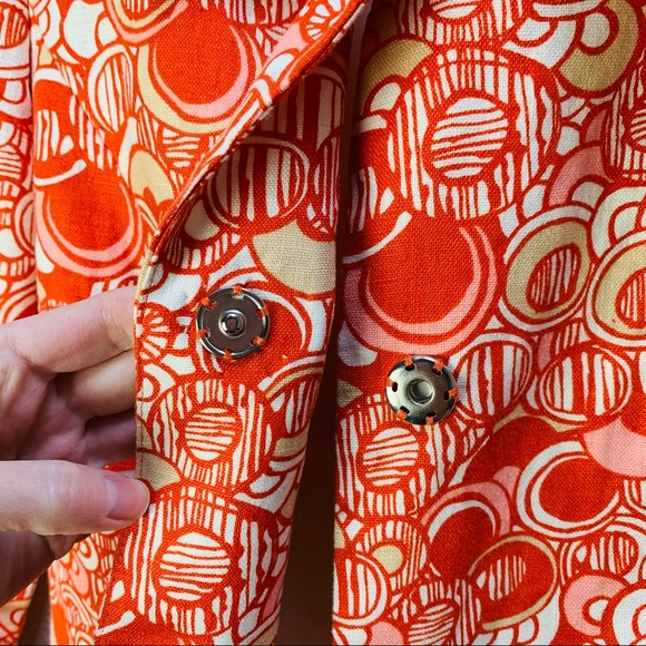 Vintage Anthracite orange white tan circle print LINEN blazer Woven buttons 6/S - Picture 9 of 16